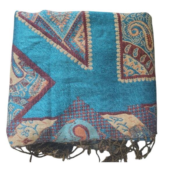 Cashmere Bohemian Large Scarf Turquoise Women's Size OS - Picture 1 of 4